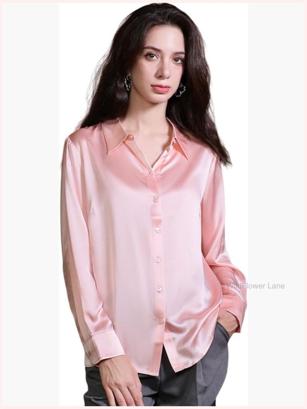 Elegant 100% Mulberry Silk Button Down Blouse Long Sleeve